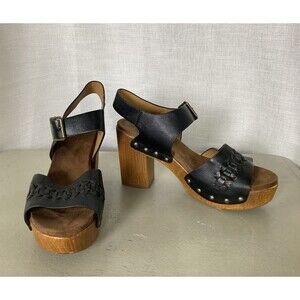 White Mountain Footbeds Altheda Black Sz 9M Block Wood Heels Y2K Sandals Shoes